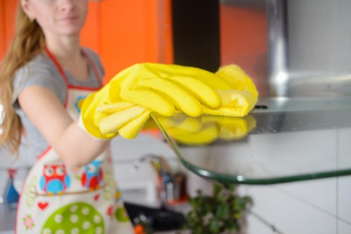 Kitchen house cleaning routine with organized counters
